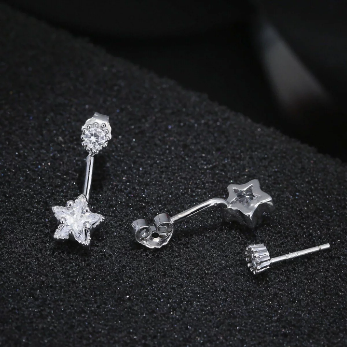925銀針×鋯鑽五角星×後掛式耳針-第5張