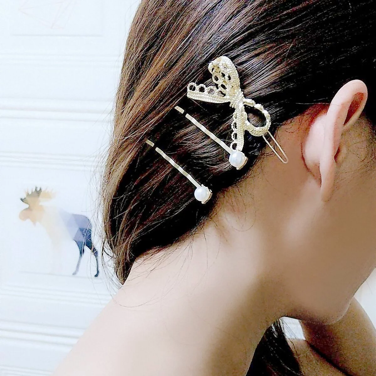 蕾絲蝴蝶結珍珠×三套件髮夾組-第6張