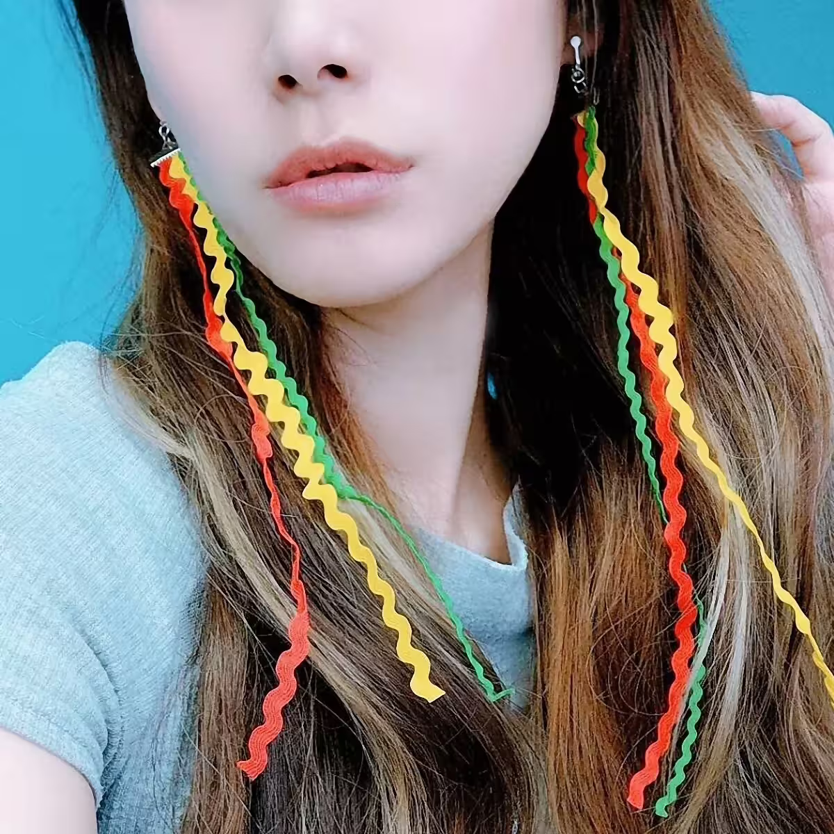 波浪彩虹飄帶×吊墜耳勾-第6張