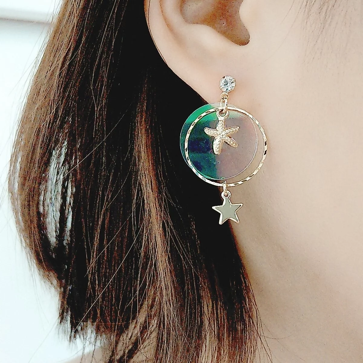 海星星與貝殼亮片×不對稱吊墜耳環-第5張
