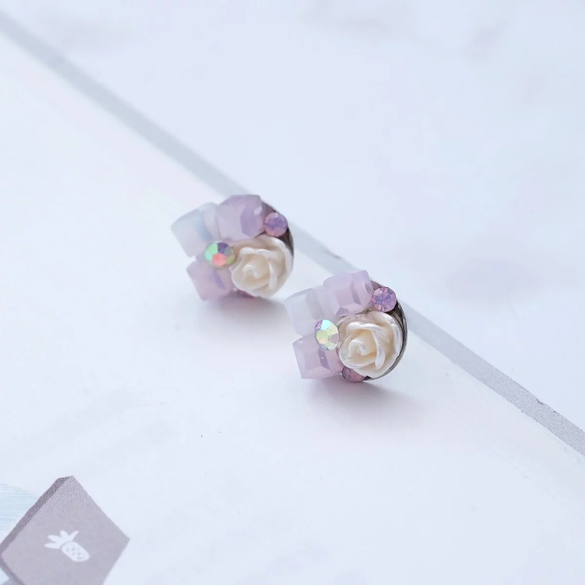 貝殼玫瑰花小方晶×耳環×共三色-第1張
