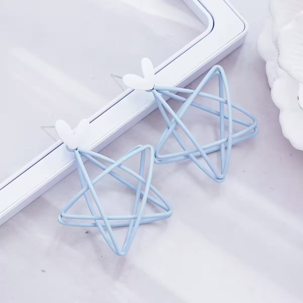 小愛心立體線條星星×吊墜耳環-第4張