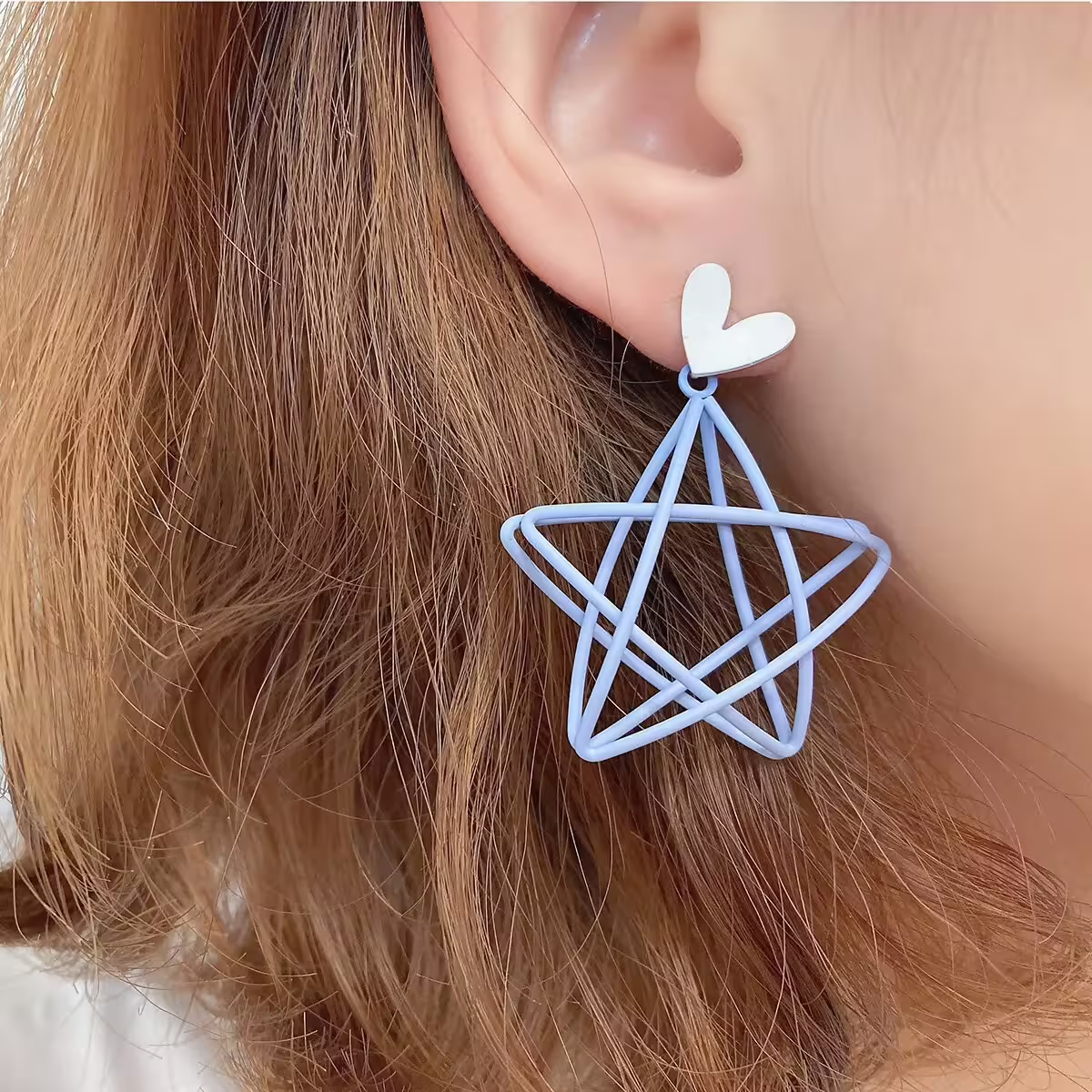 小愛心立體線條星星×吊墜耳環-第6張