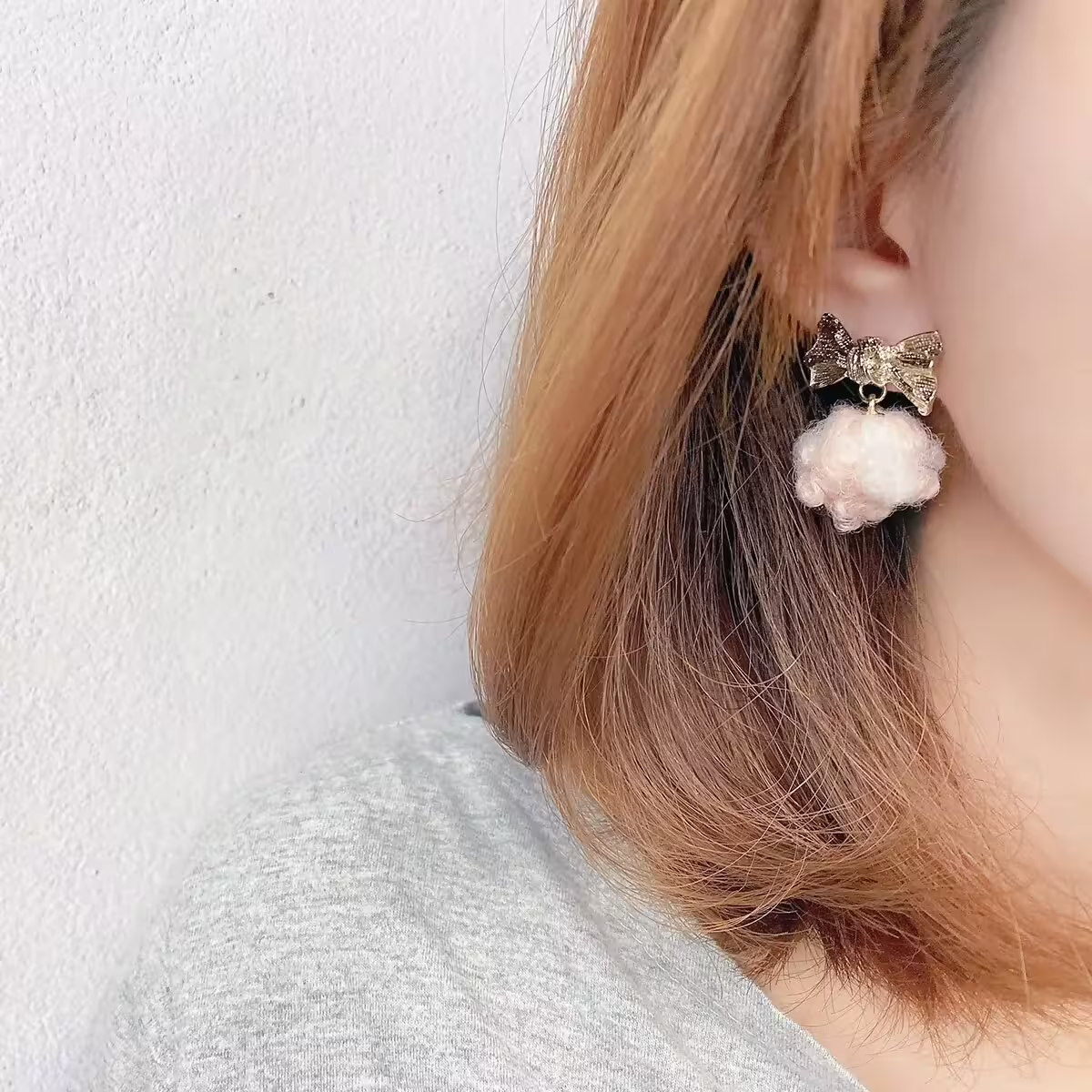 軟萌羊羔毛球蝴蝶結×吊墜耳環×共二色-第6張