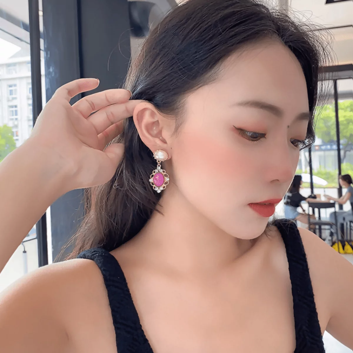 粉紅古典豪華珍珠×螺旋耳夾-第2張
