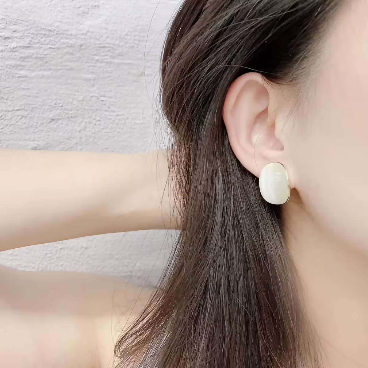 簡約單顆貓眼石×蚊香盤U型耳夾-第6張