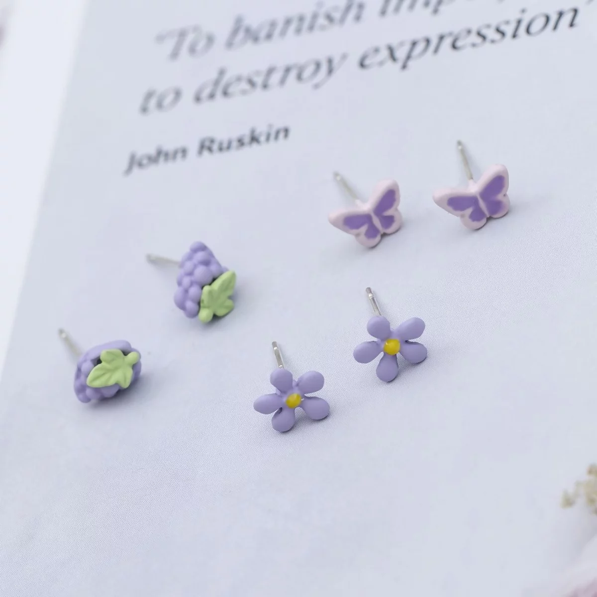 紫花葡萄蝴蝶飛×三套件耳環組-第1張