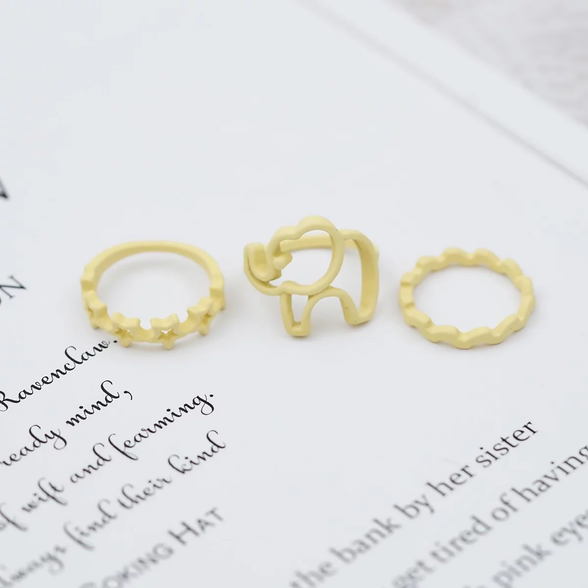 黃藍大象星星玫瑰花×七套件戒指組-第3張