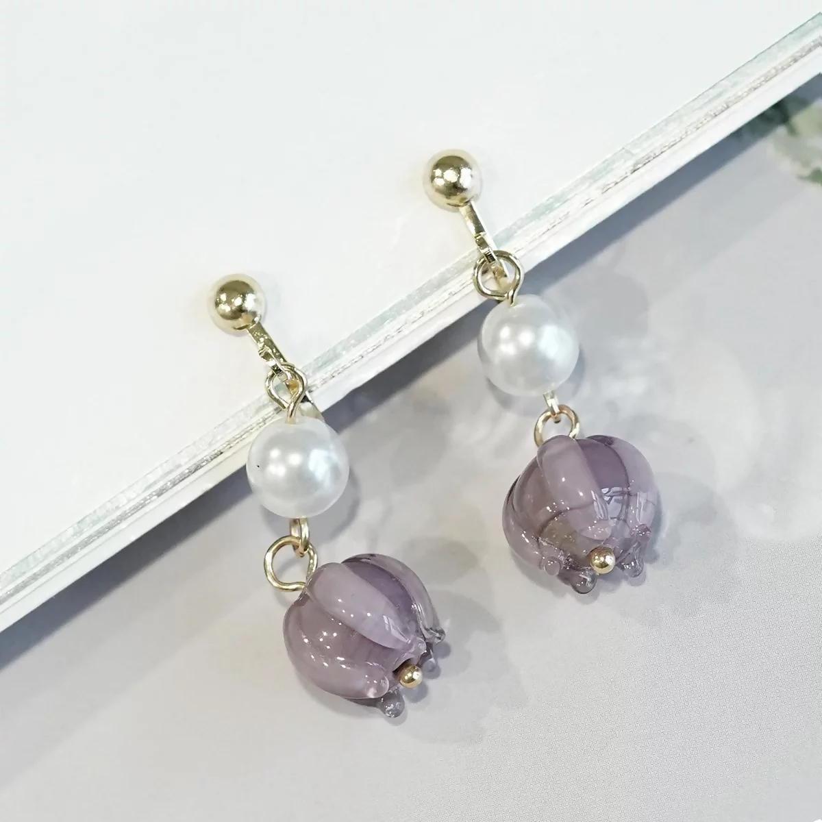 紫花琉璃晶×螺旋耳夾-第1張