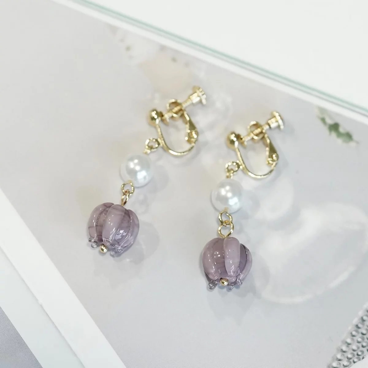 紫花琉璃晶×螺旋耳夾-第3張