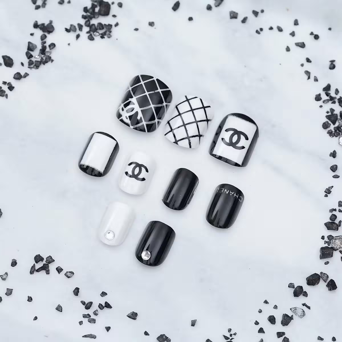 黑白經典時尚亮面&times;穿戴式手指甲片&times;二十四入 -第3張