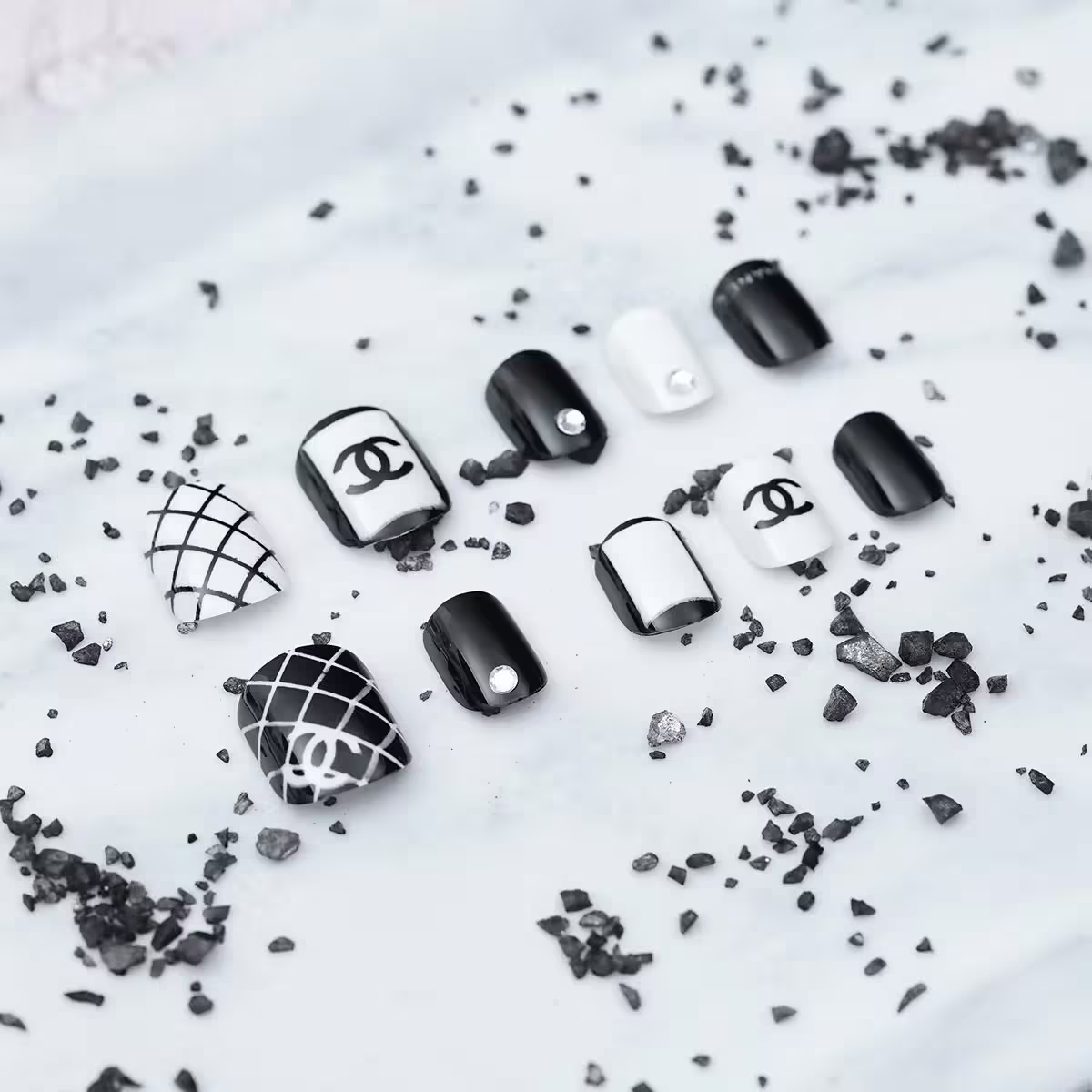 黑白經典時尚亮面&times;穿戴式手指甲片&times;二十四入 -第4張
