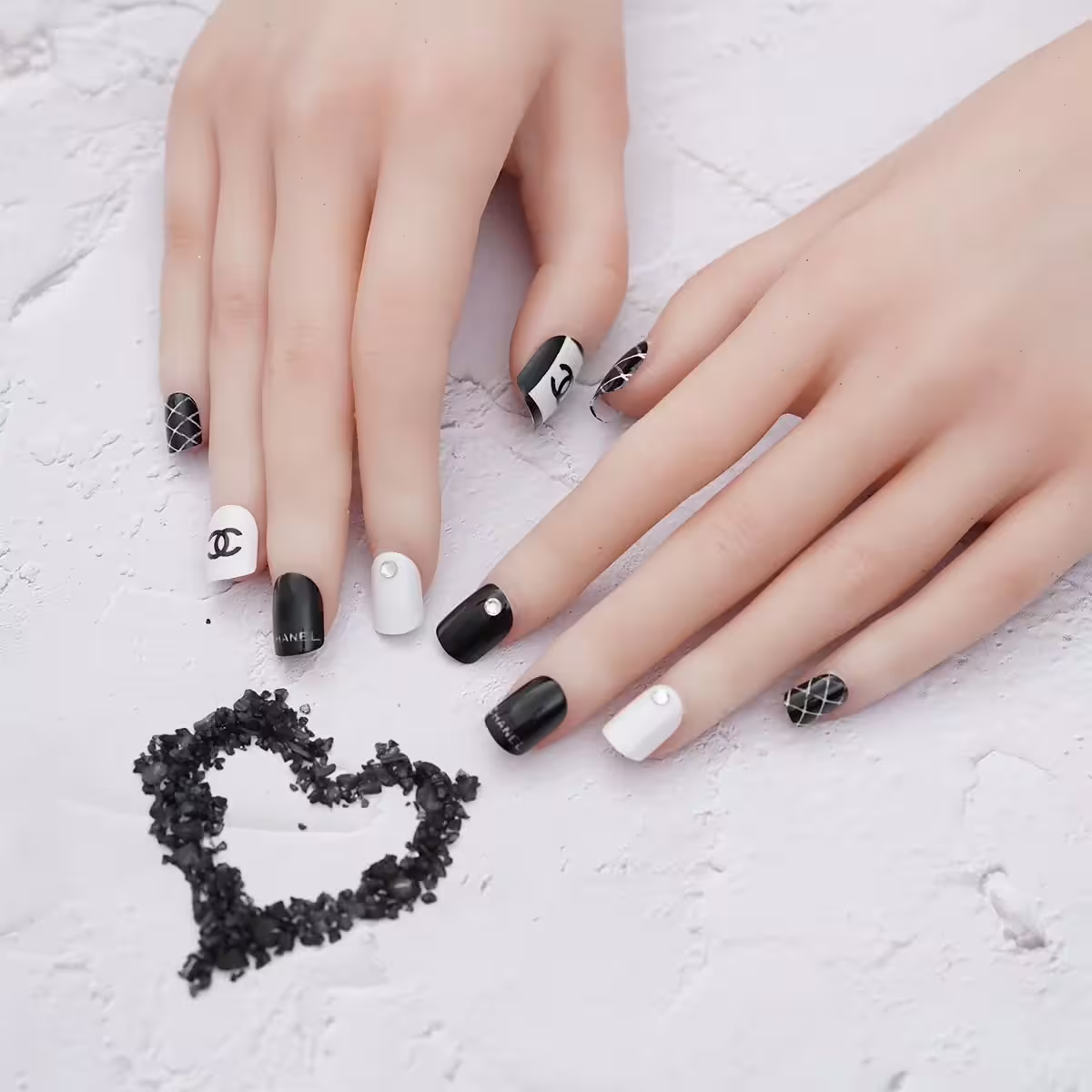 黑白經典時尚亮面&times;穿戴式手指甲片&times;二十四入 -第6張