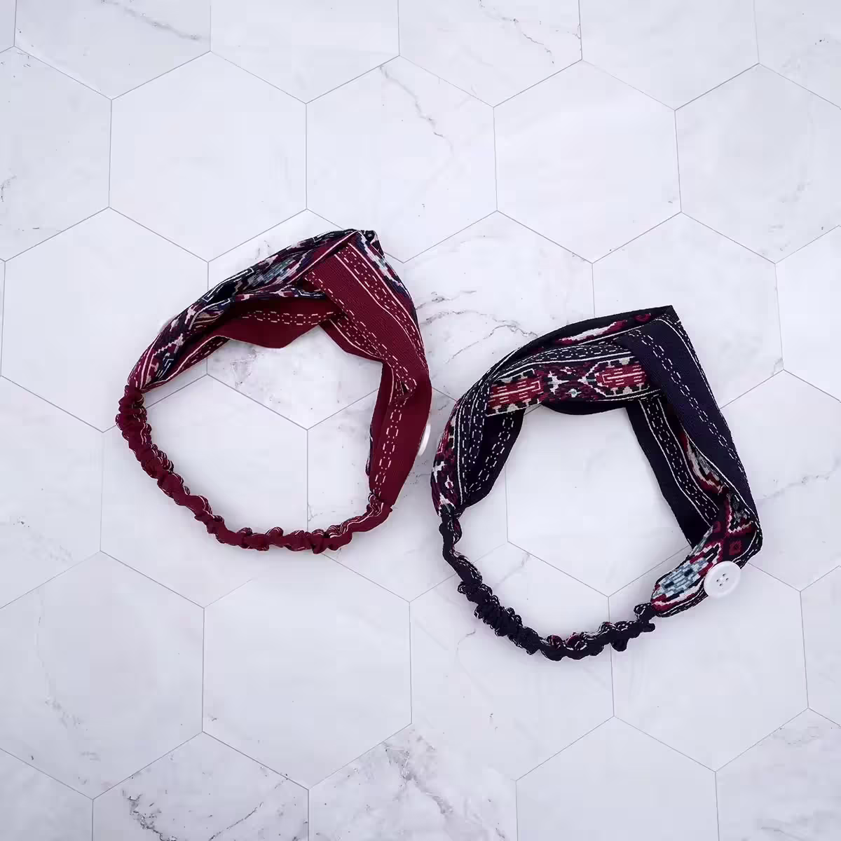 民族風圖騰雪紡紗×口罩防勒髮帶×藏藍-第5張