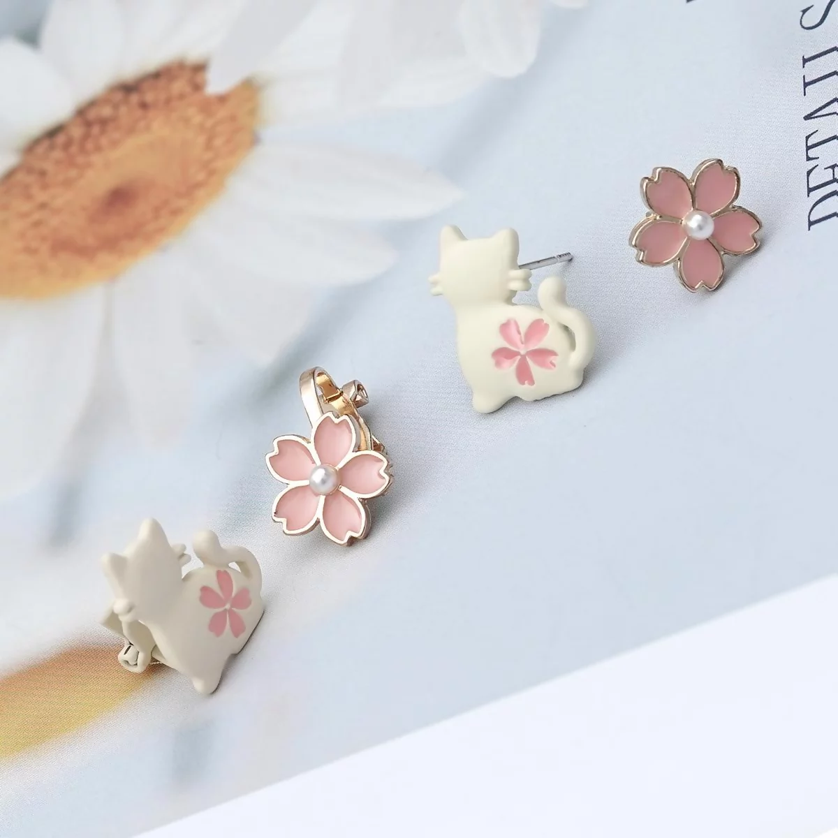 白貓粉櫻花卉×不對稱耳環-第6張