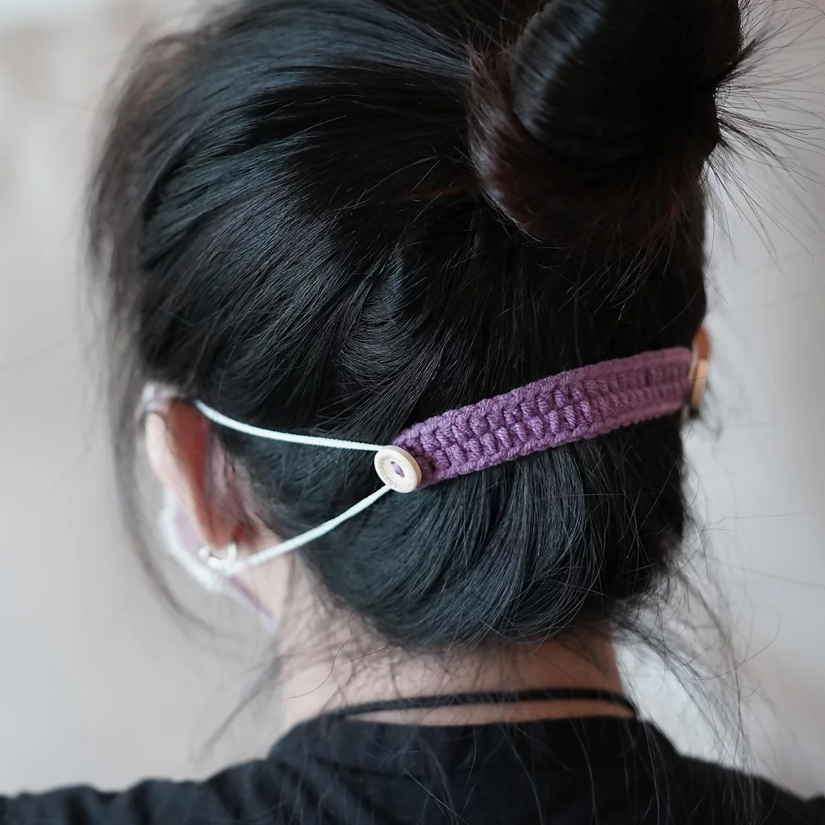毛線鈕釦×二套件口罩延伸防勒帶×薰紫-第2張