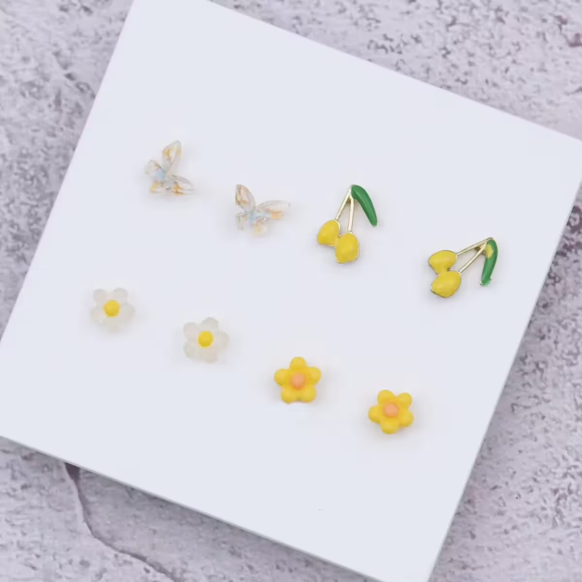 蜜黃×繽紛蝴蝶櫻桃小花 ×四套件耳環組-第2張