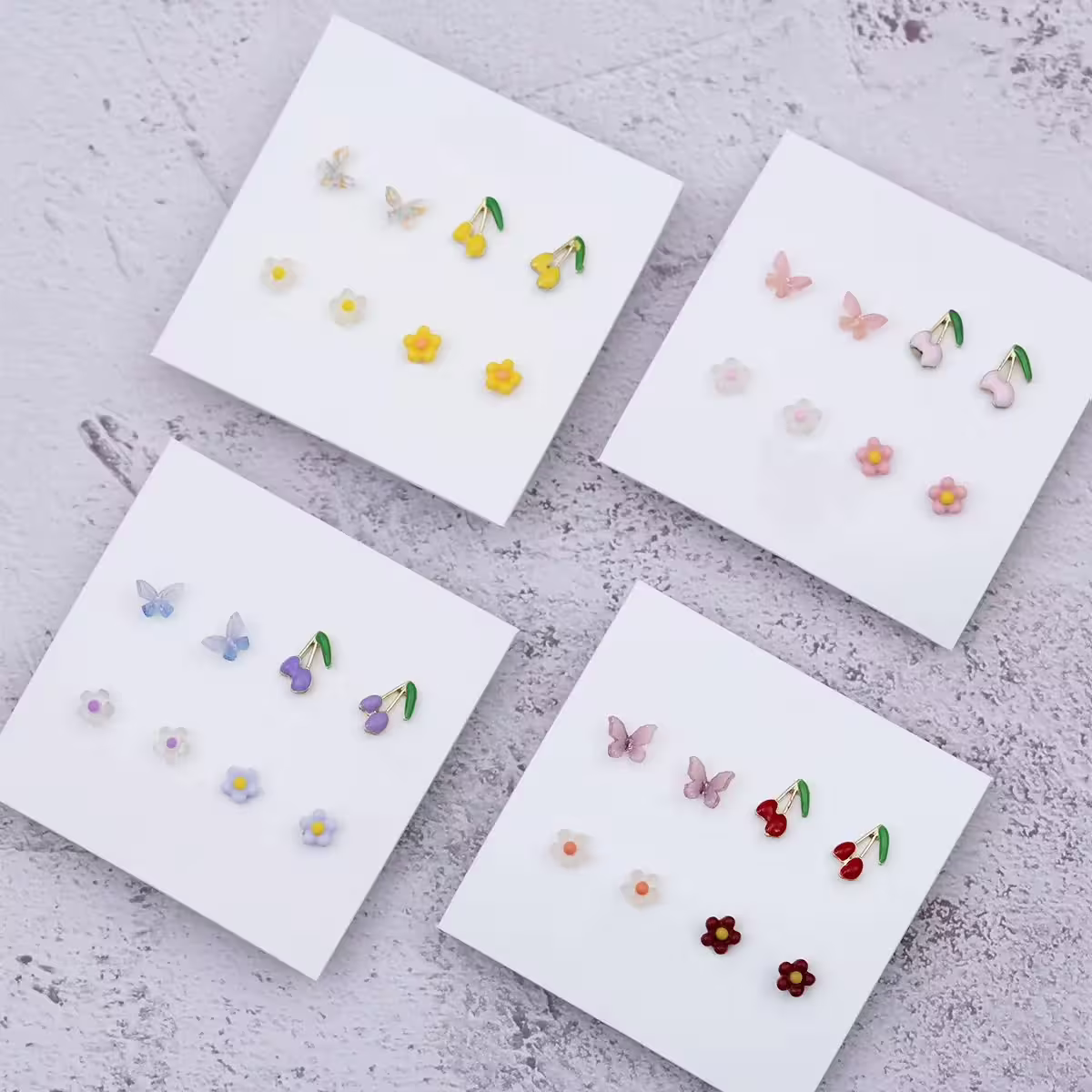 芋紫×繽紛蝴蝶櫻桃小花 ×四套件耳環組-第5張