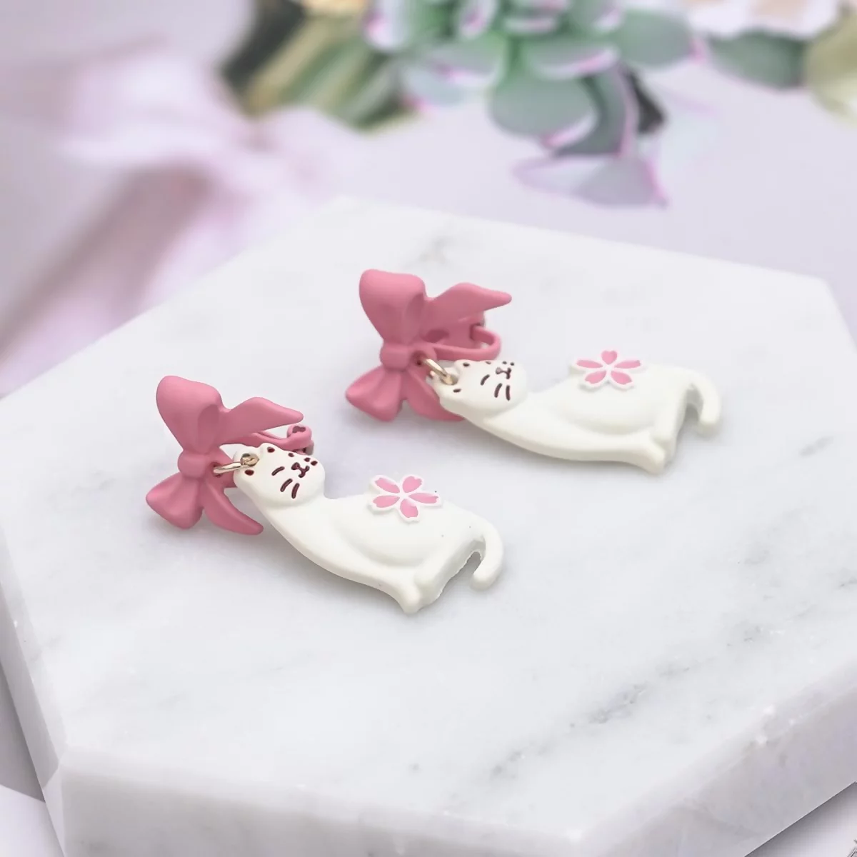 甜美粉櫻小白貓×三角耳夾-第3張