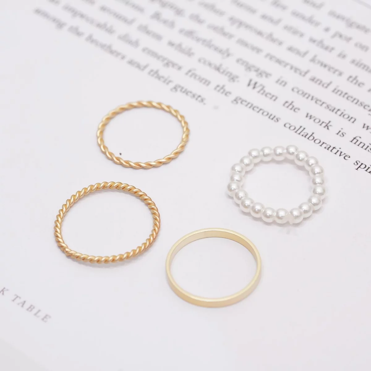 串珍珠圓圈環×四套件戒指組-第1張