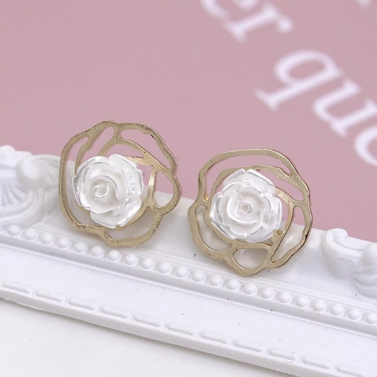 立體白玫瑰×耳環-第1張