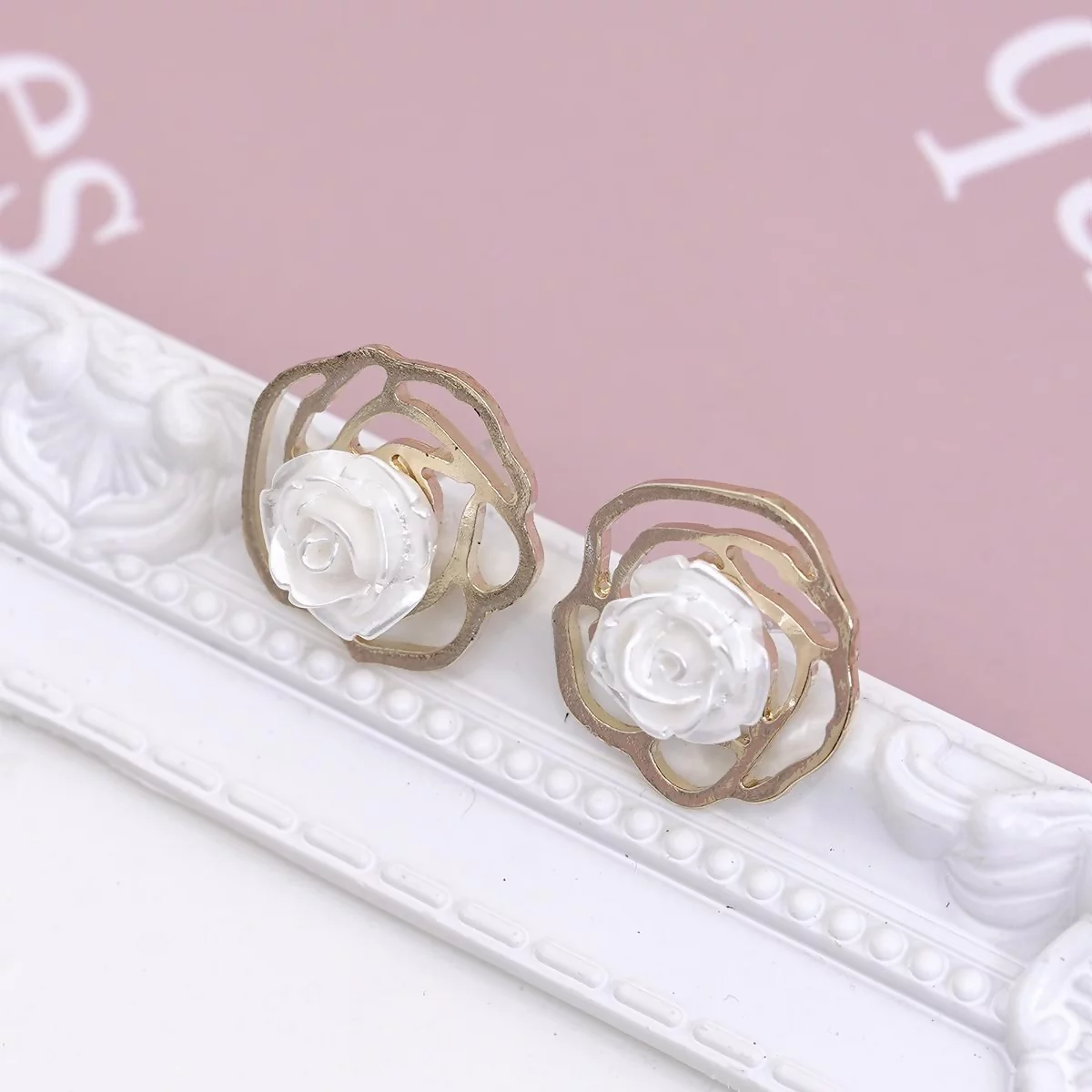 立體白玫瑰×耳環-第3張