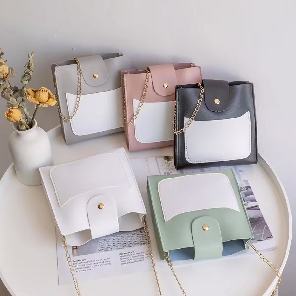 半開都會方包×金屬鍊條×斜背包×純白-第2張