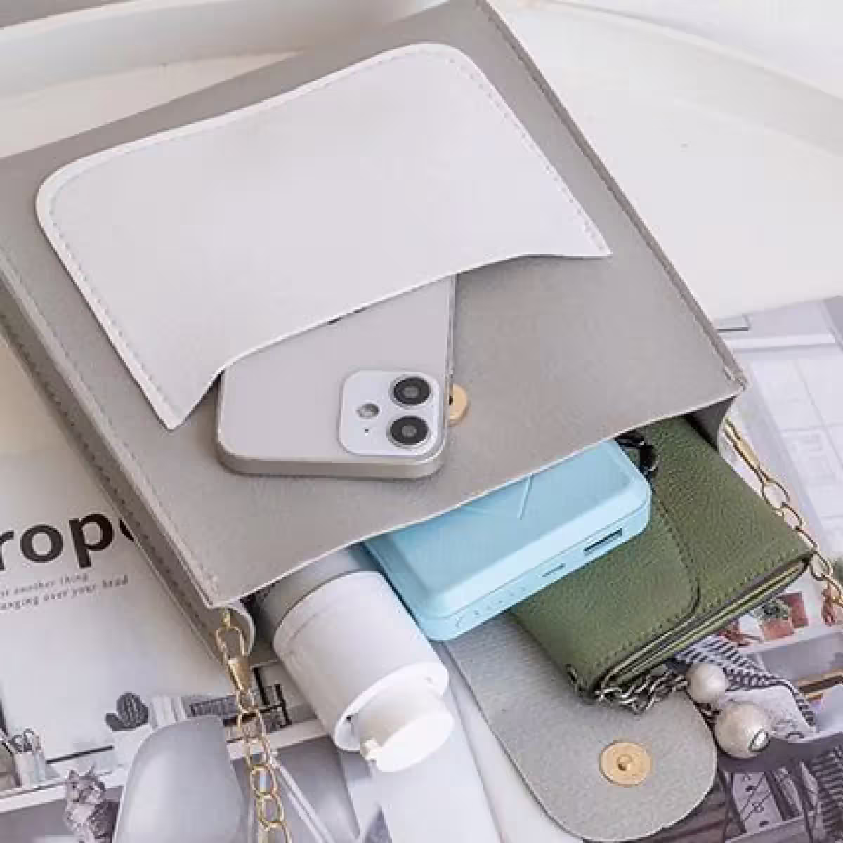 半開都會方包×金屬鍊條×斜背包×純白-第4張