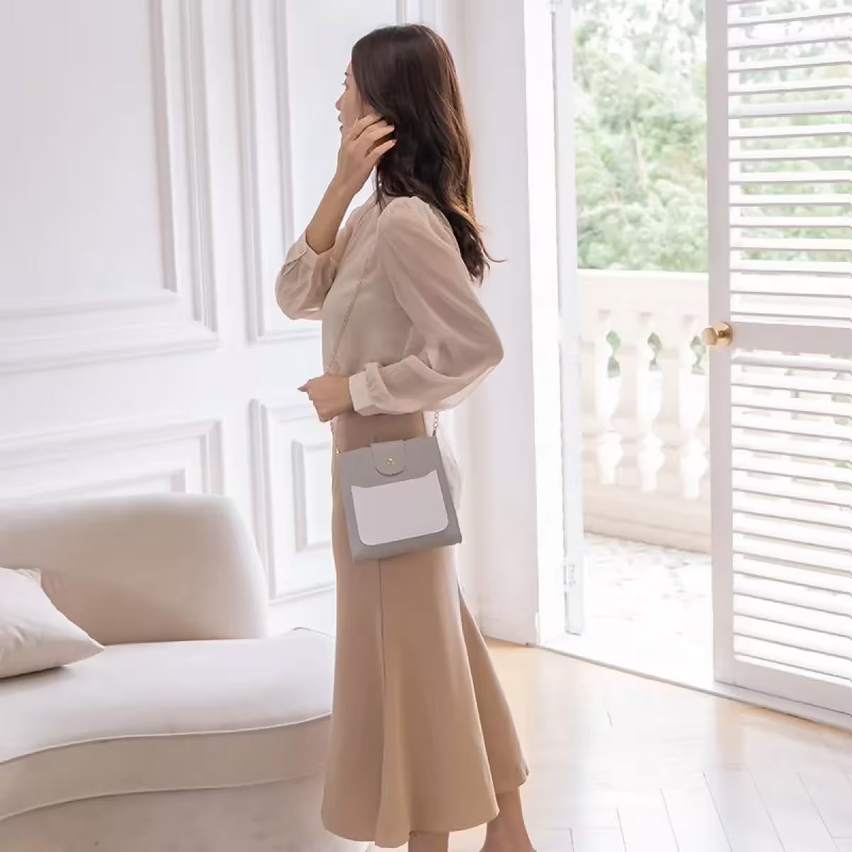 半開都會方包×金屬鍊條×斜背包×純白-第6張