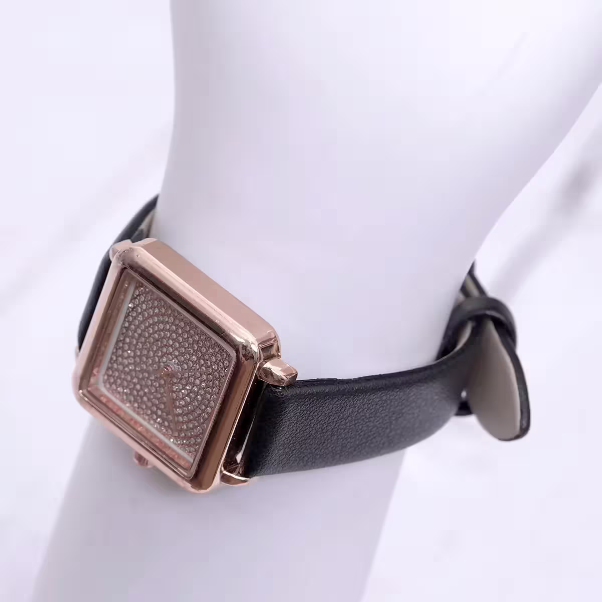 滿天星鑽方錶×皮帶手錶×黑色-第1張