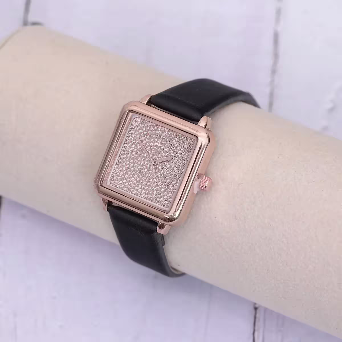 滿天星鑽方錶×皮帶手錶×黑色-第3張