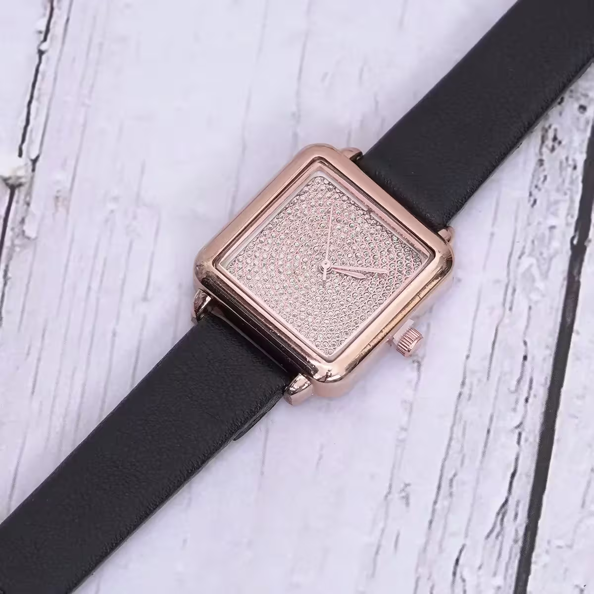 滿天星鑽方錶×皮帶手錶×黑色-第5張
