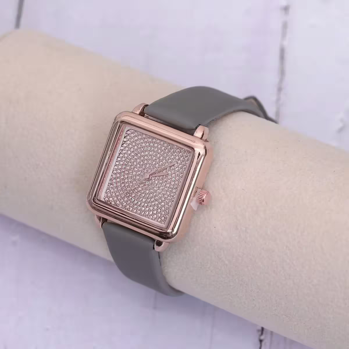 滿天星鑽方錶×皮帶手錶×深灰-第1張