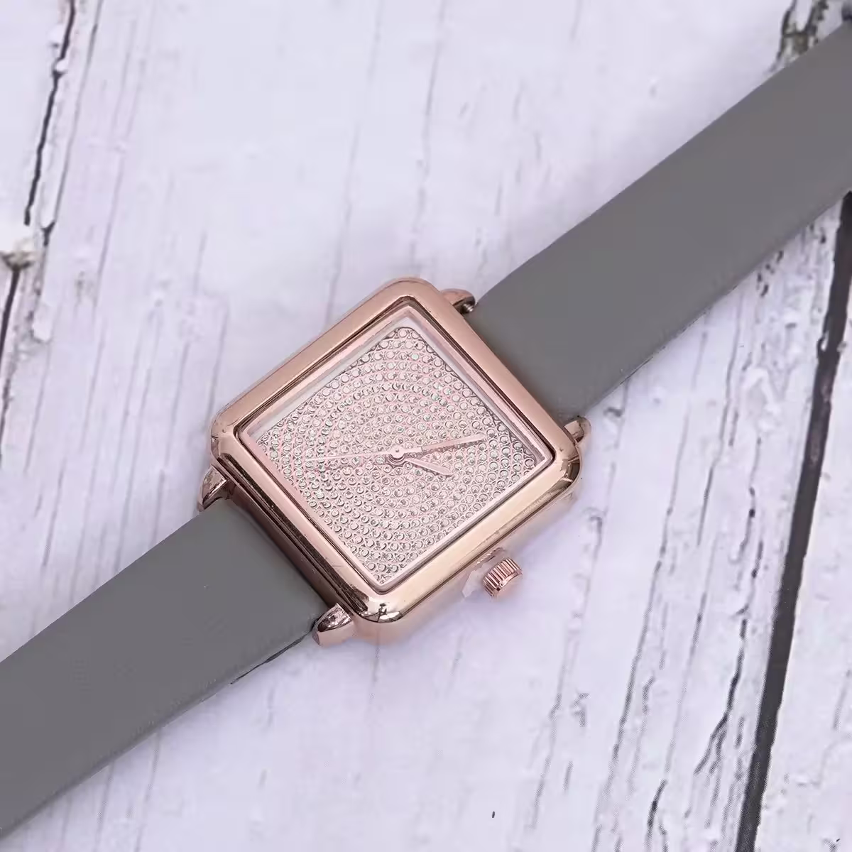 滿天星鑽方錶×皮帶手錶×深灰-第3張