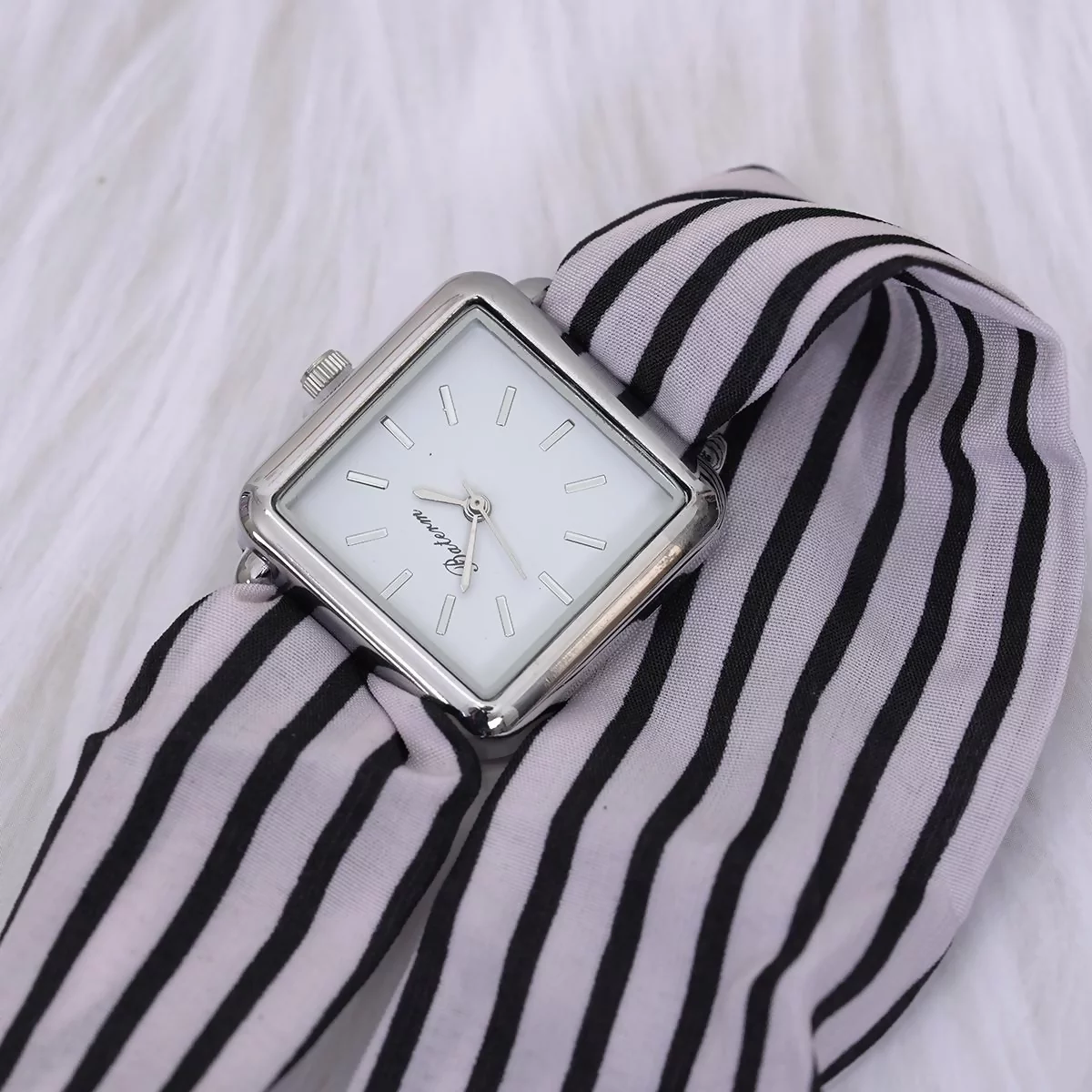 黑白條紋方錶×綁帶造型手錶×銀框-第3張