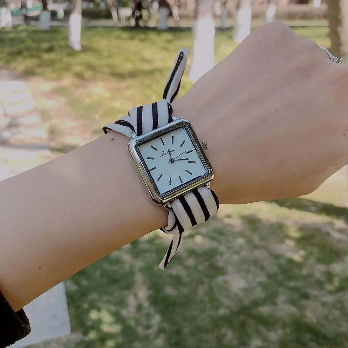 黑白條紋方錶×綁帶造型手錶×銀框-第5張