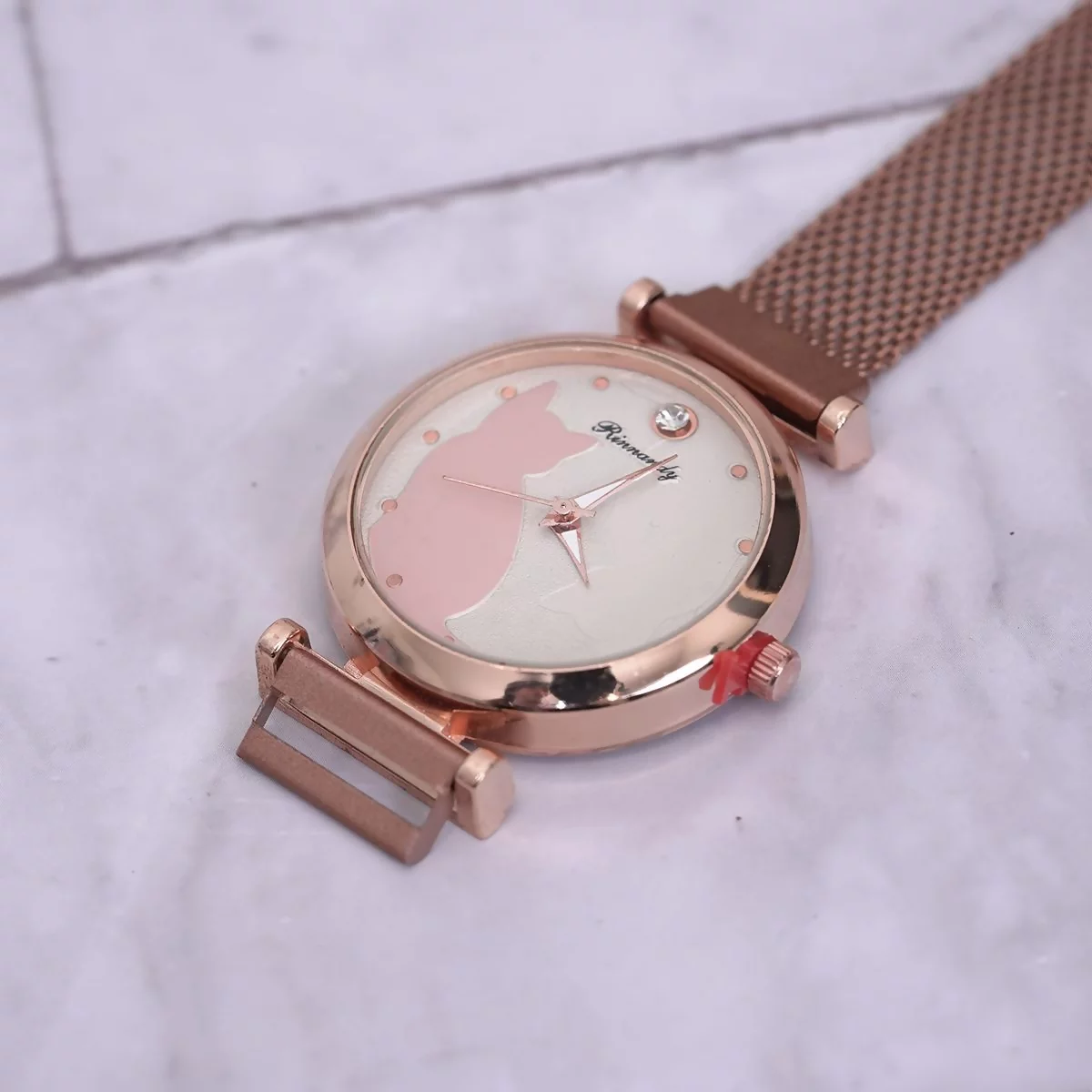 晶鑽小貓咪×磁吸造型型手錶×玫瑰金-第3張
