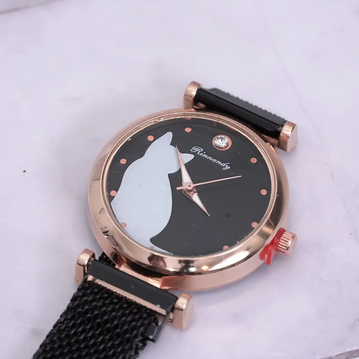 晶鑽小貓咪×磁吸造型型手錶×黑色-第2張