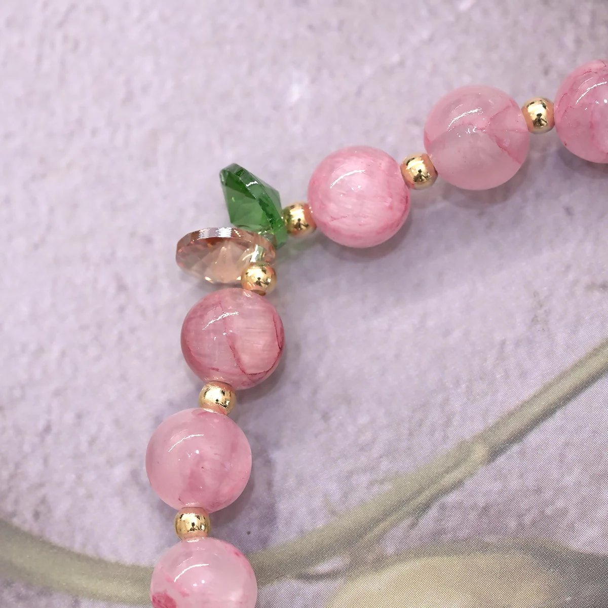 紅莓粉晶綠葉×固定式串珠手鍊-第4張
