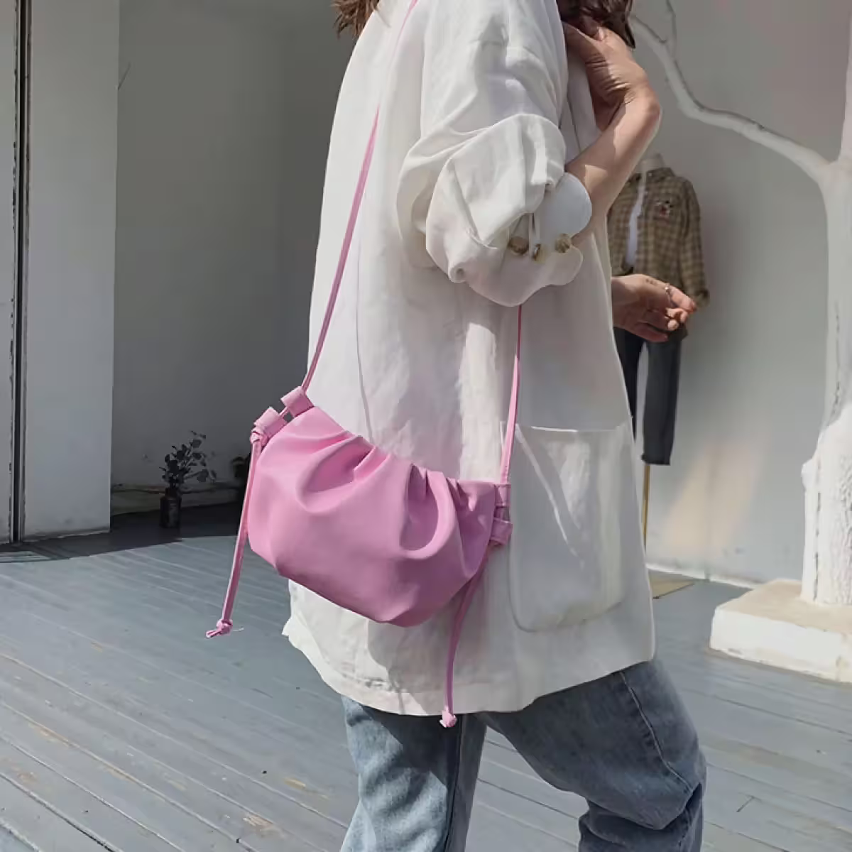 皺摺雲朵小包×皮革細繩斜背包×洋紫-第5張