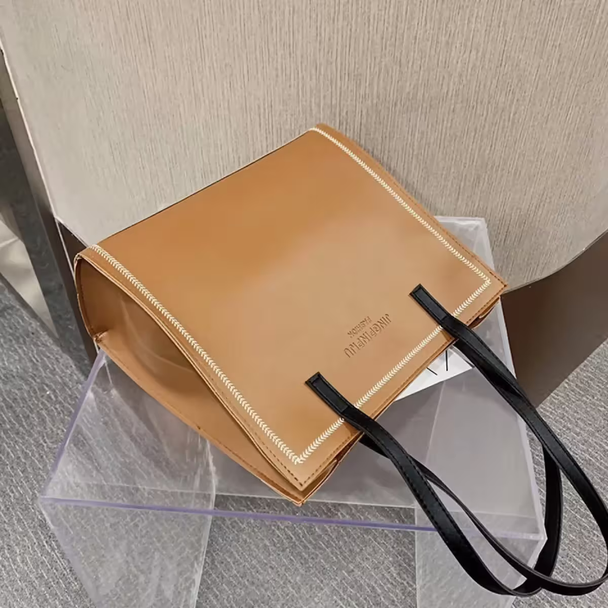 四角方型壓字車邊×托特肩背包×咖啡-第2張