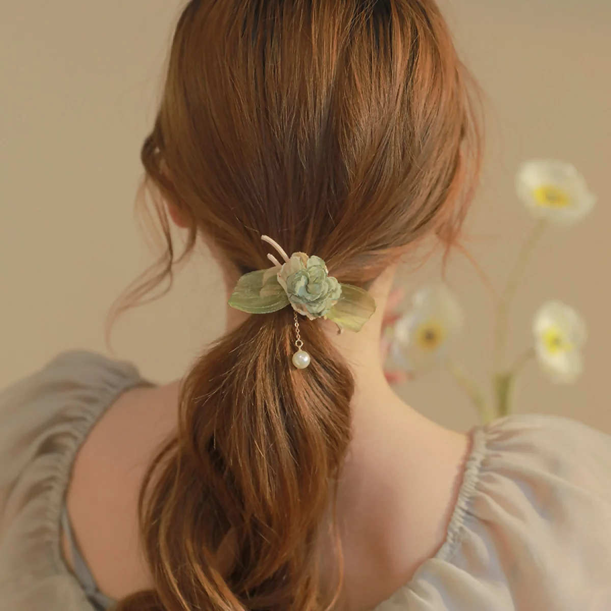 古典薄紗花朵珍珠×3套件髮束組-第4張