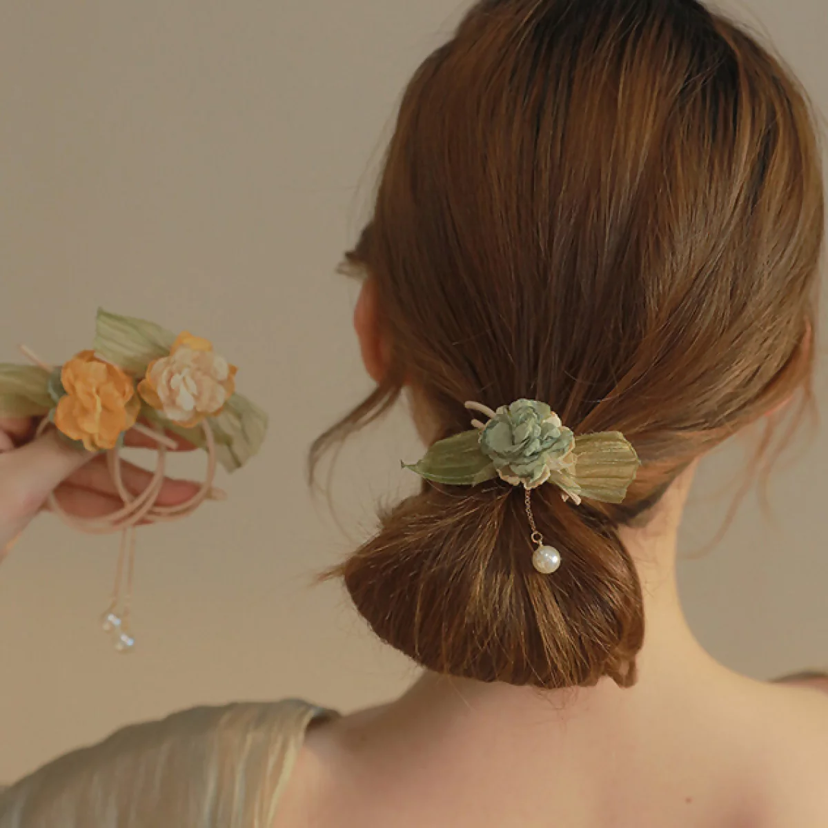 古典薄紗花朵珍珠×3套件髮束組-第5張
