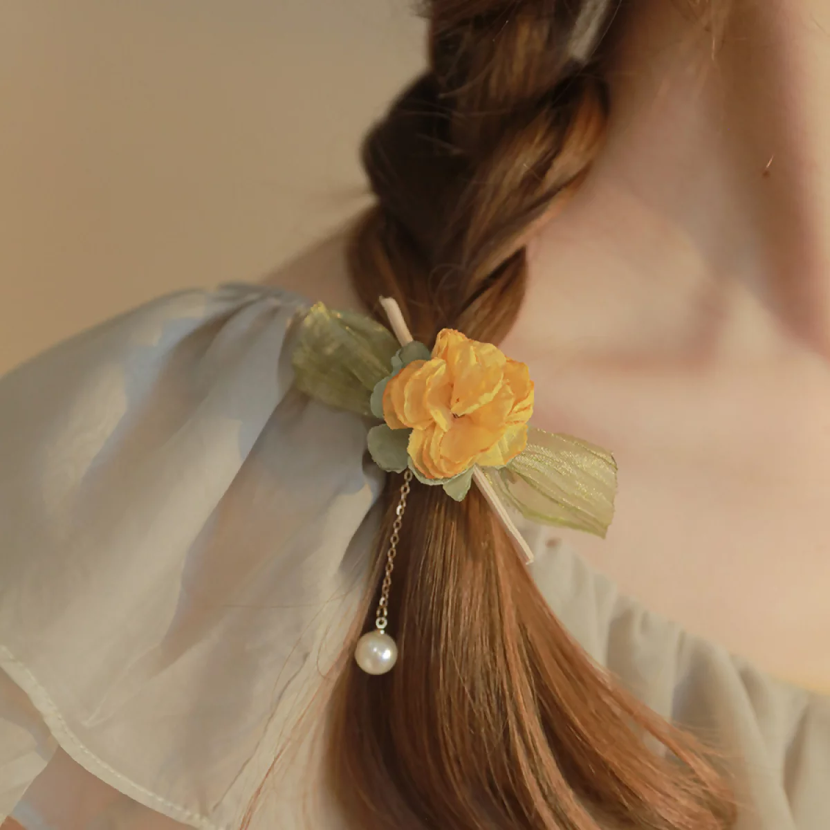 古典薄紗花朵珍珠×3套件髮束組-第6張