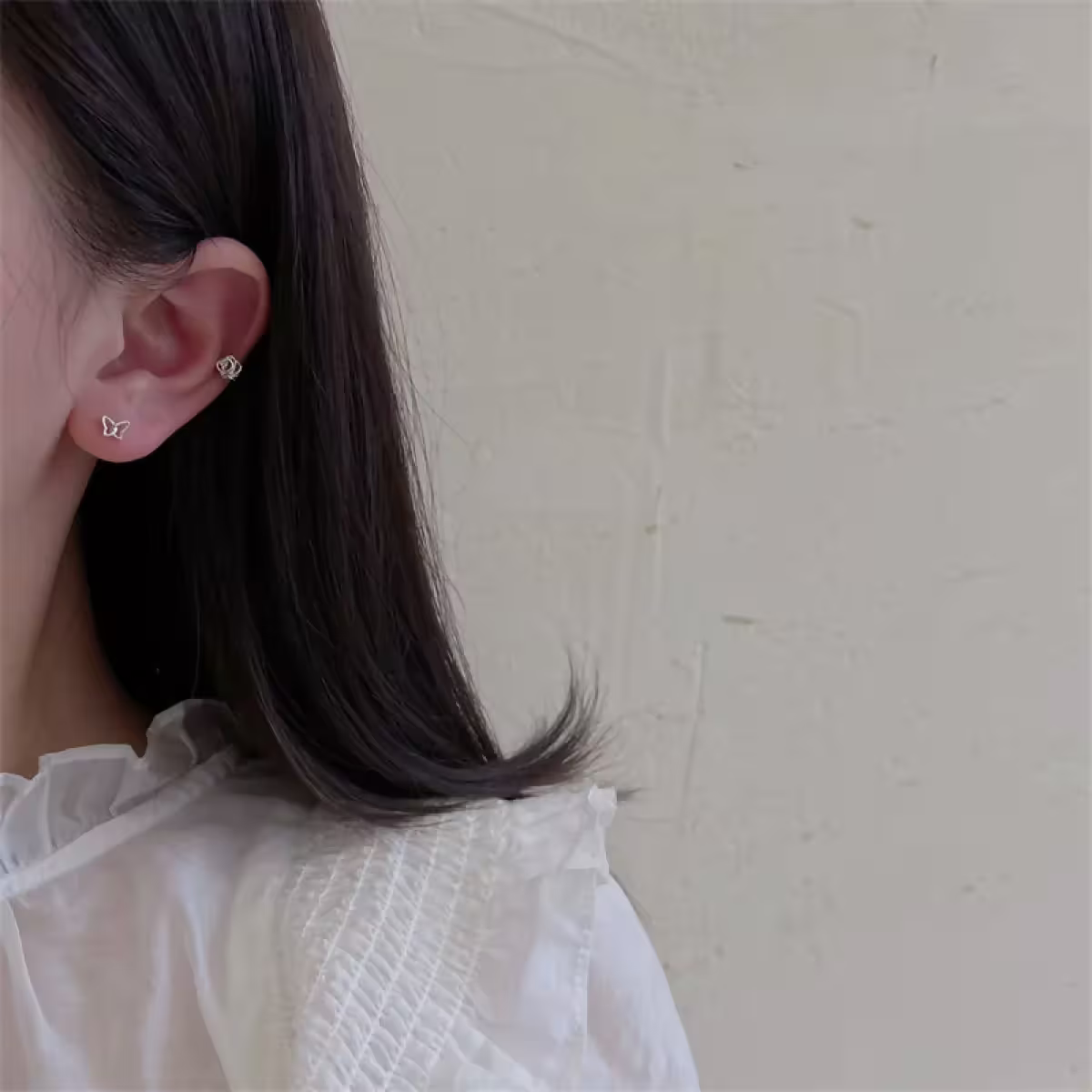 白銀色玫瑰與蝴蝶×三套件耳環組-第6張