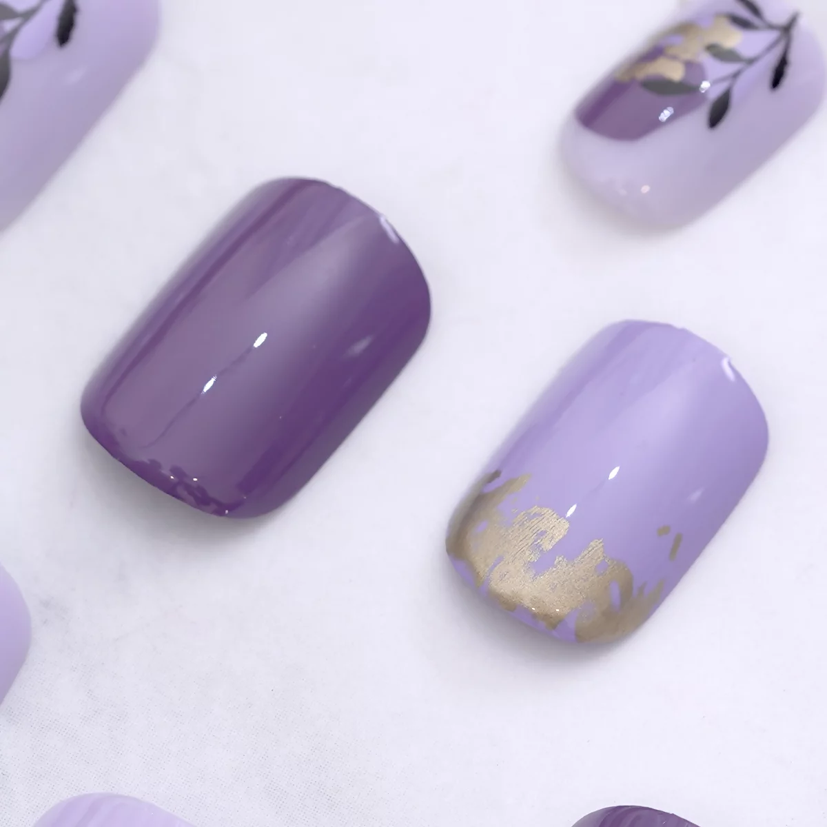 紫白金蔥花朵亮面×穿戴式手指甲片×二十四入-第3張