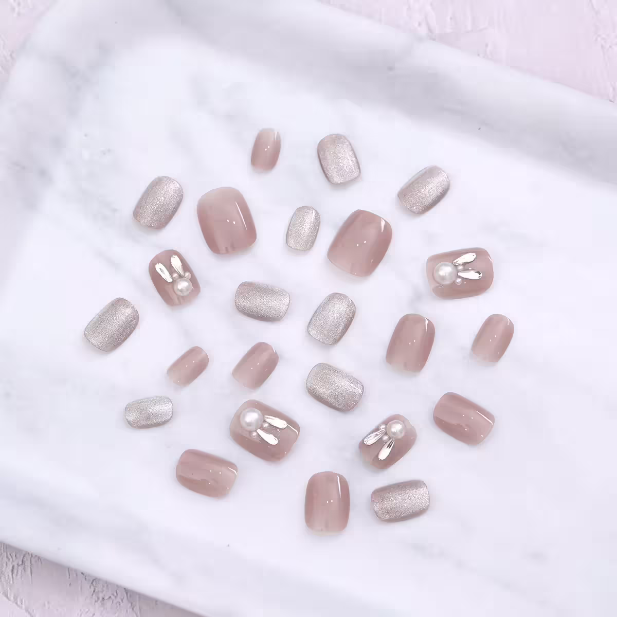 珍珠兔粉色貓眼亮面×穿戴式手指甲片×二十四入-第2張