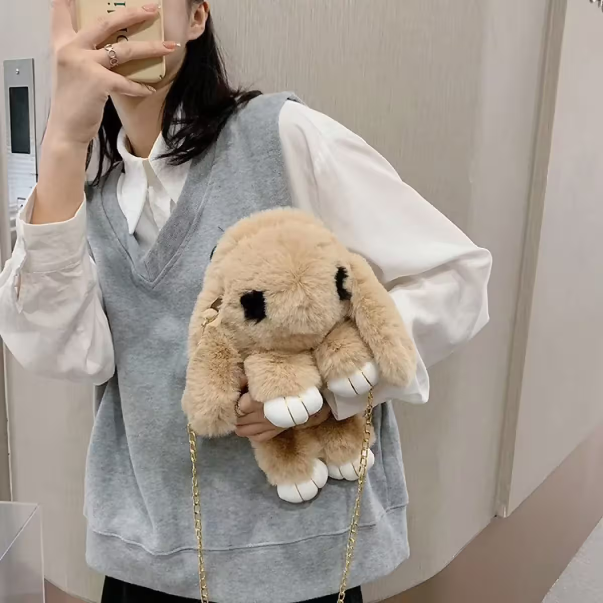軟萌裝死兔×鍊條兩用後背包×卡其-第5張