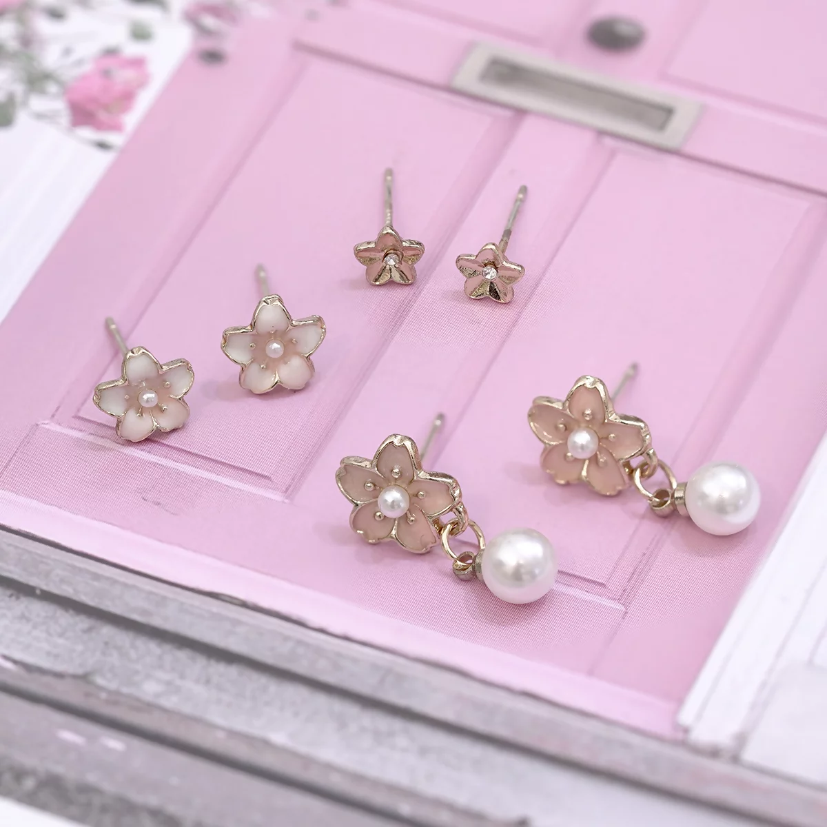甜嫩粉櫻珍珠×三套件耳環組-第1張