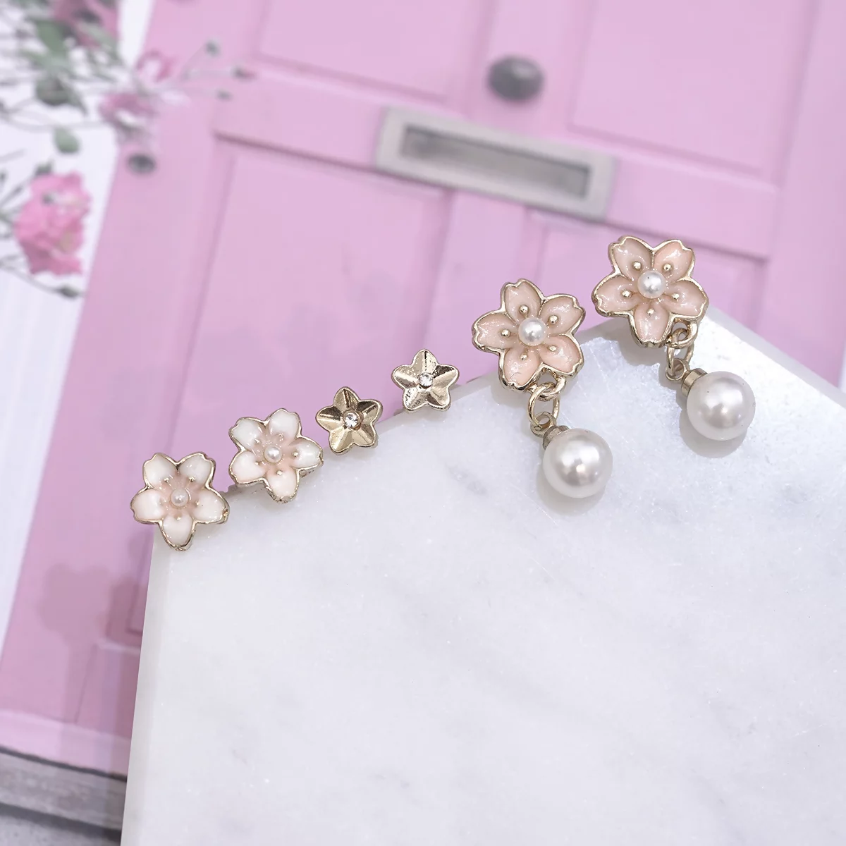 甜嫩粉櫻珍珠×三套件耳環組-第2張